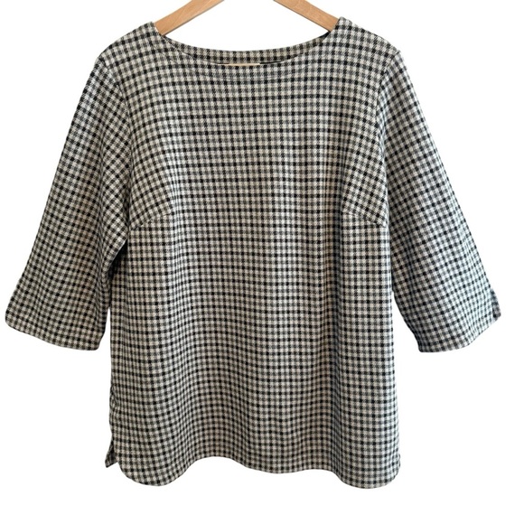 J Jill Ponte Top Womens Size 1X Houndstooth Knit 3/4 Sleeve Gray Black Office - Picture 1 of 7